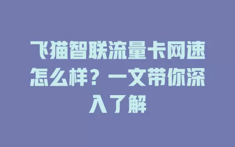 飞猫智联流量卡网速怎么样？一文带你深入了解
