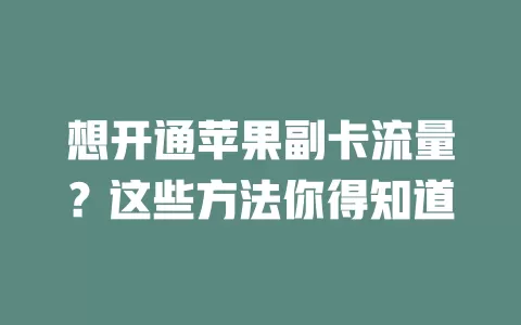 想开通苹果副卡流量？这些方法你得知道