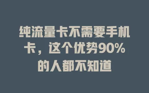 纯流量卡不需要手机卡，这个优势90%的人都不知道