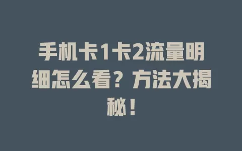 手机卡1卡2流量明细怎么看?方法大揭秘!