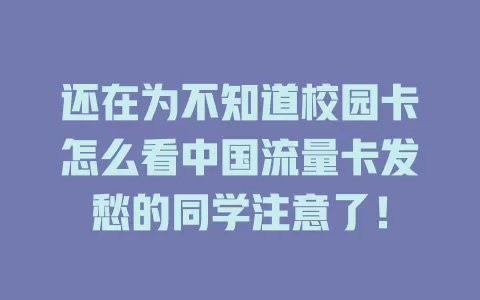 还在为不知道校园卡怎么看中国流量卡发愁的同学注意了!