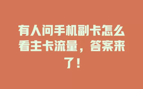 有人问手机副卡怎么看主卡流量,答案来了!