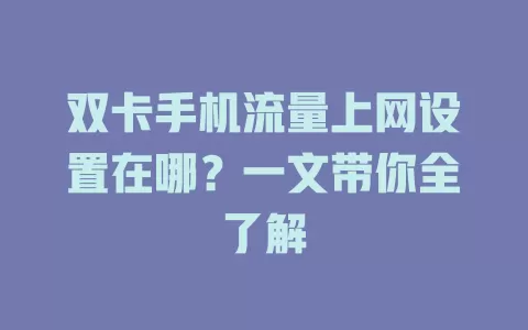 双卡手机流量上网设置在哪?一文带你全了解
