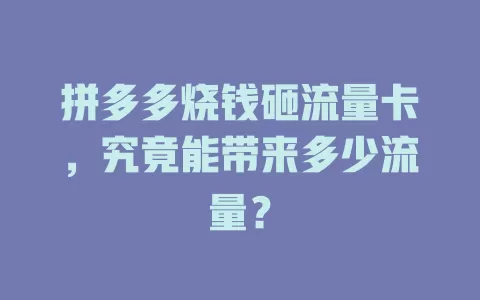 拼多多烧钱砸流量卡,究竟能带来多少流量?