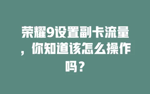 荣耀9设置副卡流量,你知道该怎么操作吗?