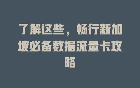 了解这些,畅行新加坡必备数据流量卡攻略