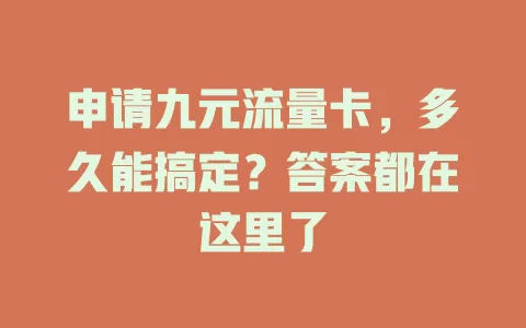 申请九元流量卡，多久能搞定？答案都在这里了