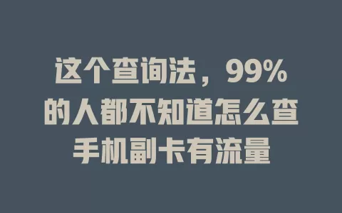 这个查询法,99%的人都不知道怎么查手机副卡有流量