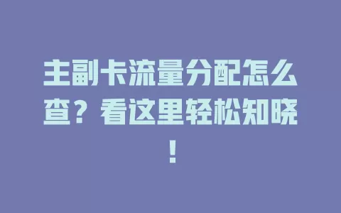 主副卡流量分配怎么查?看这里轻松知晓!