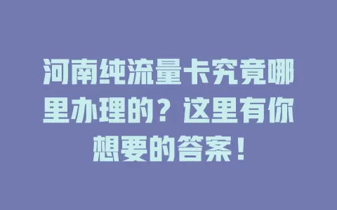 河南纯流量卡究竟哪里办理的?这里有你想要的答案!
