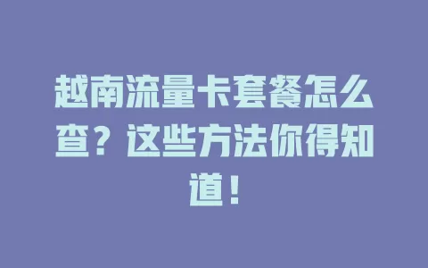越南流量卡套餐怎么查?这些方法你得知道!