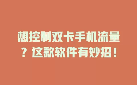 想控制双卡手机流量?这款软件有妙招!