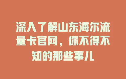 深入了解山东海尔流量卡官网,你不得不知的那些事儿