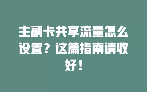 主副卡共享流量怎么设置?这篇指南请收好!