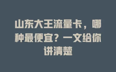 山东大王流量卡,哪种最便宜?一文给你讲清楚
