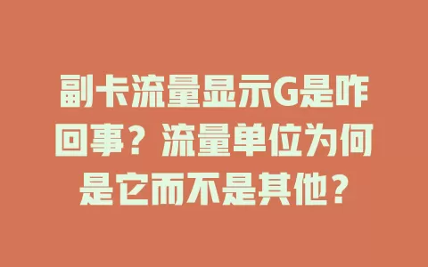 副卡流量显示G是咋回事?流量单位为何是它而不是其他?