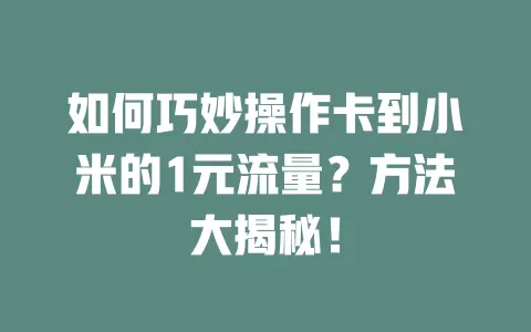 如何巧妙操作卡到小米的1元流量?方法大揭秘!