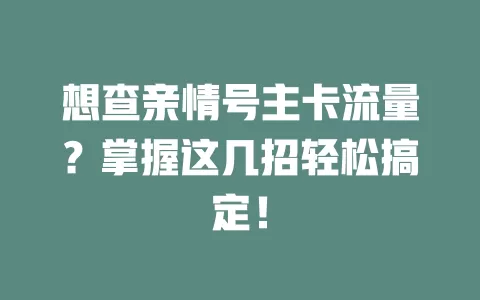 想查亲情号主卡流量？掌握这几招轻松搞定！