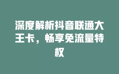 深度解析抖音联通大王卡,畅享免流量特权