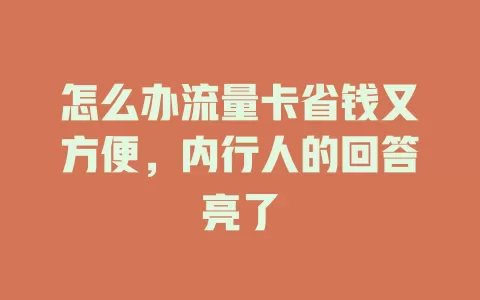 怎么办流量卡省钱又方便,内行人的回答亮了