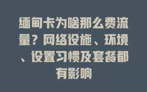 缅甸卡为啥那么费流量?网络设施、环境、设置习惯及套餐都有影响