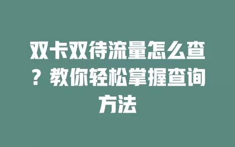 双卡双待流量怎么查?教你轻松掌握查询方法
