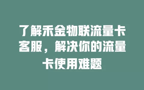 了解禾金物联流量卡客服,解决你的流量卡使用难题
