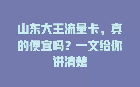 山东大王流量卡,真的便宜吗?一文给你讲清楚
