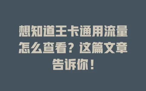 想知道王卡通用流量怎么查看?这篇文章告诉你!
