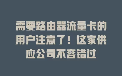 需要路由器流量卡的用户注意了!这家供应公司不容错过