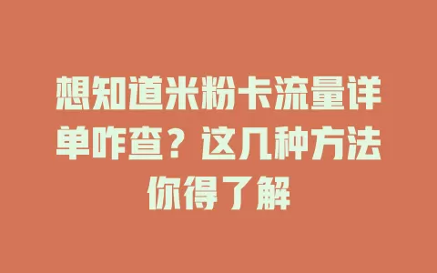 想知道米粉卡流量详单咋查?这几种方法你得了解