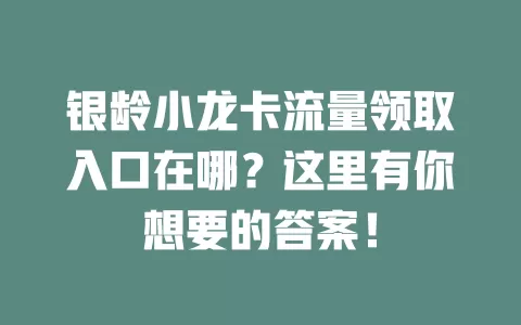 银龄小龙卡流量领取入口在哪?这里有你想要的答案!