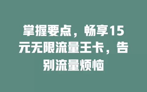掌握要点,畅享15元无限流量王卡,告别流量烦恼