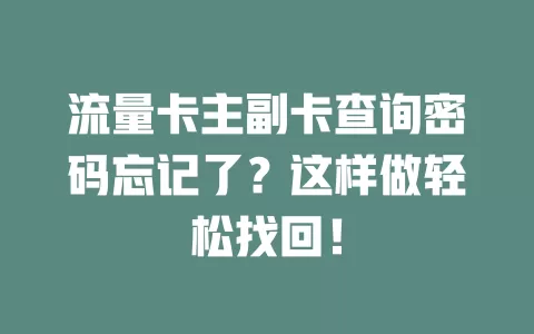 流量卡主副卡查询密码忘记了?这样做轻松找回!