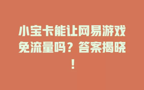 小宝卡能让网易游戏免流量吗?答案揭晓!