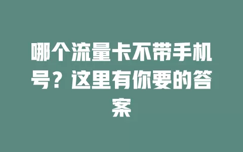 哪个流量卡不带手机号？这里有你要的答案