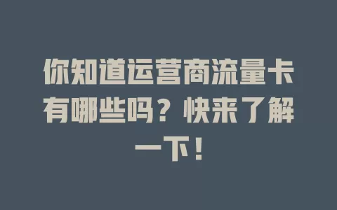 你知道运营商流量卡有哪些吗?快来了解一下!