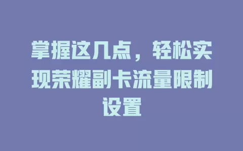 掌握这几点,轻松实现荣耀副卡流量限制设置