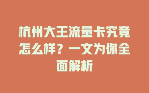 杭州大王流量卡究竟怎么样?一文为你全面解析
