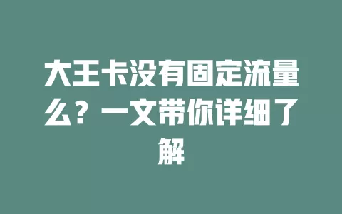 大王卡没有固定流量么?一文带你详细了解
