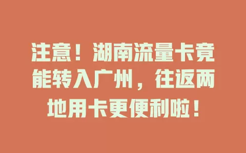 注意!湖南流量卡竟能转入广州,往返两地用卡更便利啦!