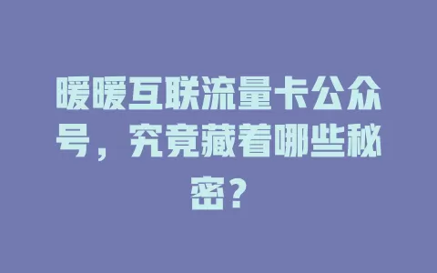 暖暖互联流量卡公众号,究竟藏着哪些秘密?