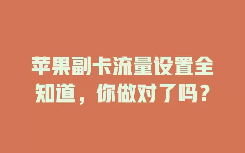 苹果副卡流量设置全知道,你做对了吗?