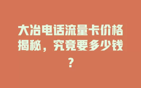 大冶电话流量卡价格揭秘,究竟要多少钱?