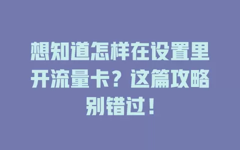 想知道怎样在设置里开流量卡?这篇攻略别错过!