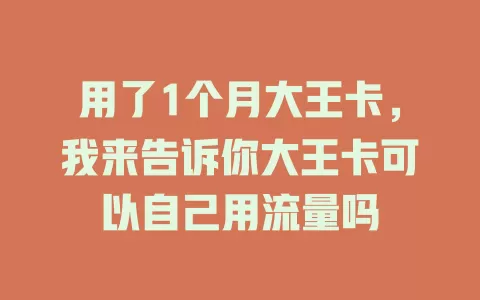 用了1个月大王卡，我来告诉你大王卡可以自己用流量吗