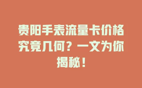 贵阳手表流量卡价格究竟几何?一文为你揭秘!