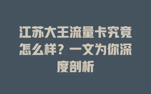 江苏大王流量卡究竟怎么样?一文为你深度剖析