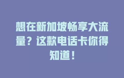 想在新加坡畅享大流量?这款电话卡你得知道!