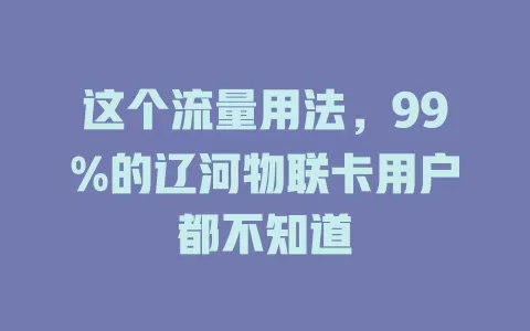 这个流量用法,99%的辽河物联卡用户都不知道